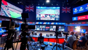 Dynamic sports broadcasting studio showcasing live coverage of sports events.