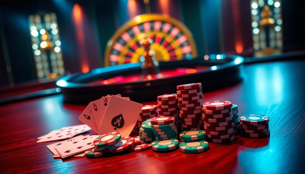 Experience the excitement of qh88 with dynamic casino elements like cards and chips.