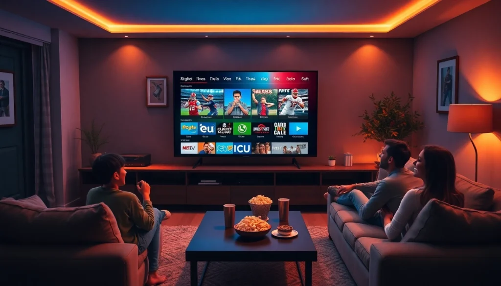Enjoying high-definition content with Iron TV Pro in a cozy living room setting, featuring lively sports and movies.